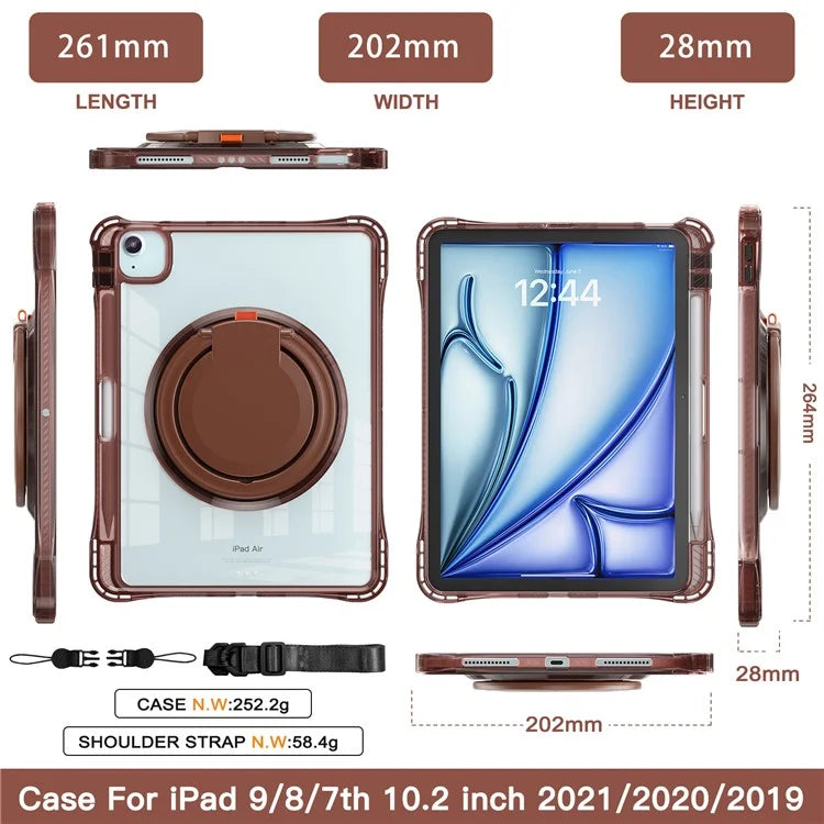 For iPad Air 11 (2024) / Air (2022) / (2020) / iPad Pro 11 (2022) / (2021) / (2020) / (2018) Case with Shoulder Strap Kickstand PC+TPU+Acrylic Cover