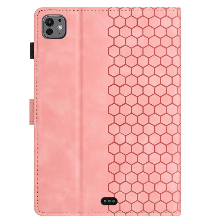 For iPad Pro 11 (2024) Case Honeycomb Printed Leather Tablet Cover with Card Slot