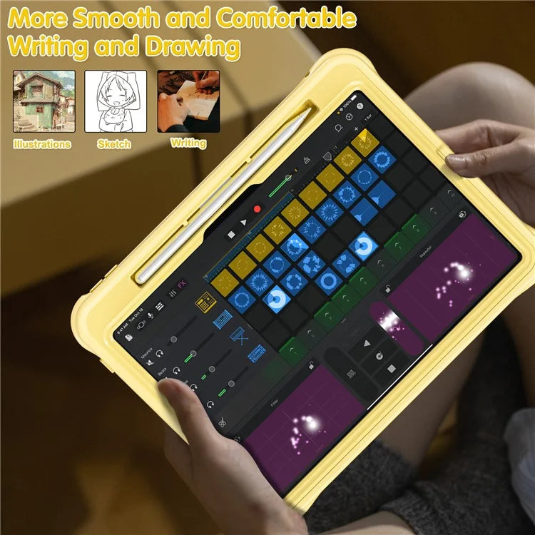 For iPad Pro 11 (2024) Case Duck Pattern Hand Strap Kickstand PC+Silicone+TPU Tablet Cover