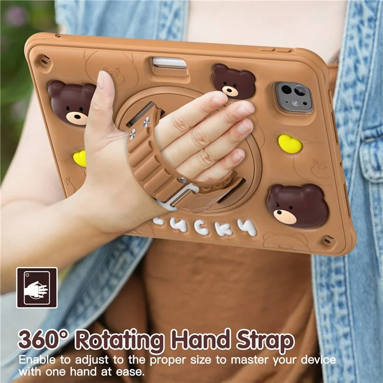 For iPad Pro 11 (2024) Case Bear Pattern PC+Silicone+TPU Kickstand Tablet Cover