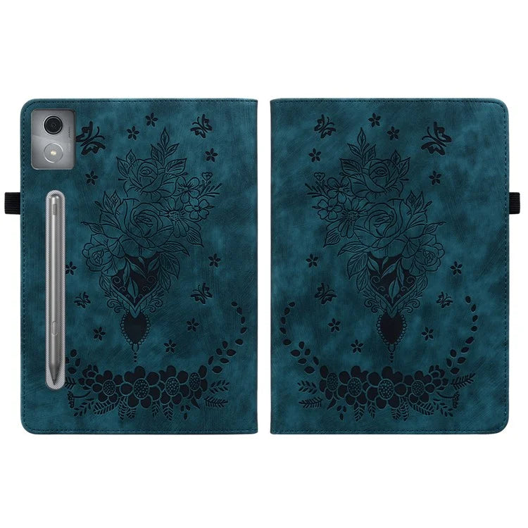 For Lenovo Tab P12 Pro 12.7 2025 / Xiaoxin Pad Pro 12.7 (2025) Case Card Holder Anti-Scratch Leather Cover Rose Flower Imprint