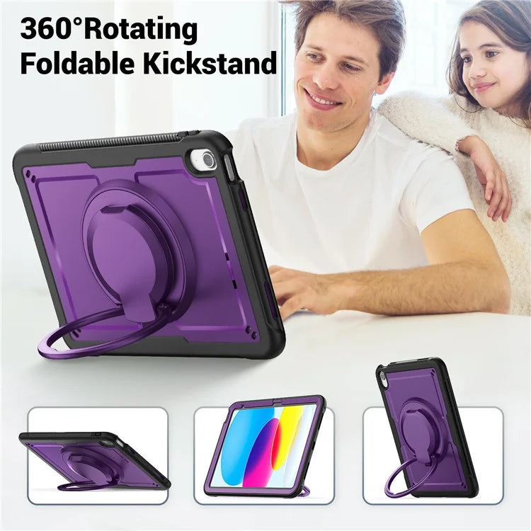 For iPad 10.9 (2022) Case PC+TPU Kickstand Tablet Cover with Pencil Holder, Shoulder Strap