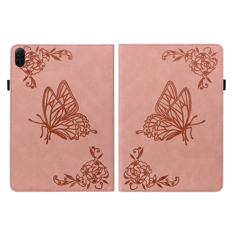 For Honor Pad X8a Case Butterfly Flower Imprint PU Leather Tablet Cover with Card Slots