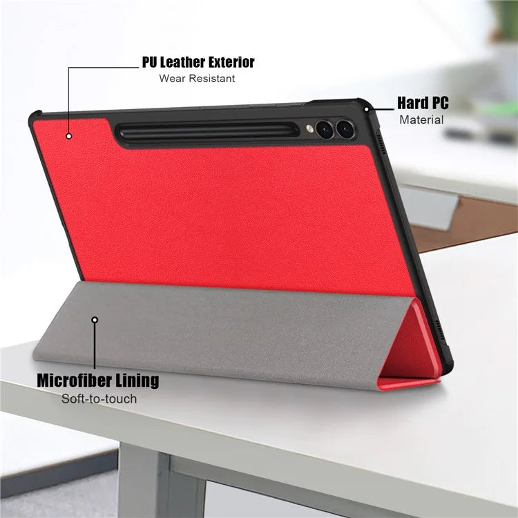 For Samsung Galaxy Tab S9 FE+ SM-x610 / SM-616 Case Leather Tablet Cover with Trifold Stand