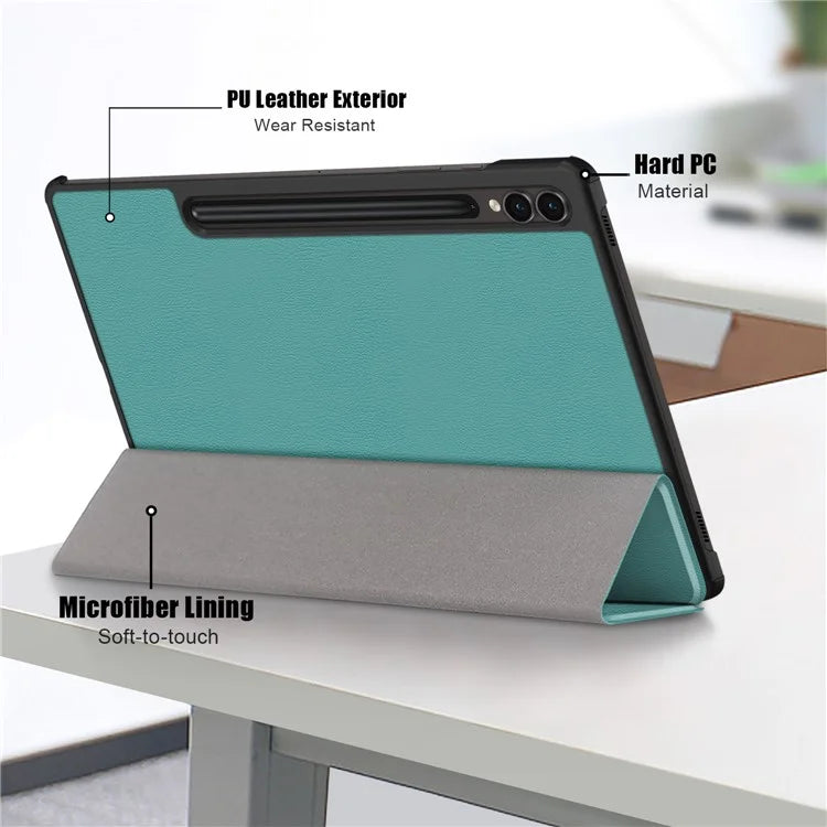 For Samsung Galaxy Tab S9 FE+ SM-x610 / SM-616 Case Leather Tablet Cover with Trifold Standish Green