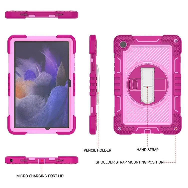 For Samsung Galaxy Tab A9+ Kickstand Case Silicone+PC Protective Cover with Wrist Band / Shoulder Strap