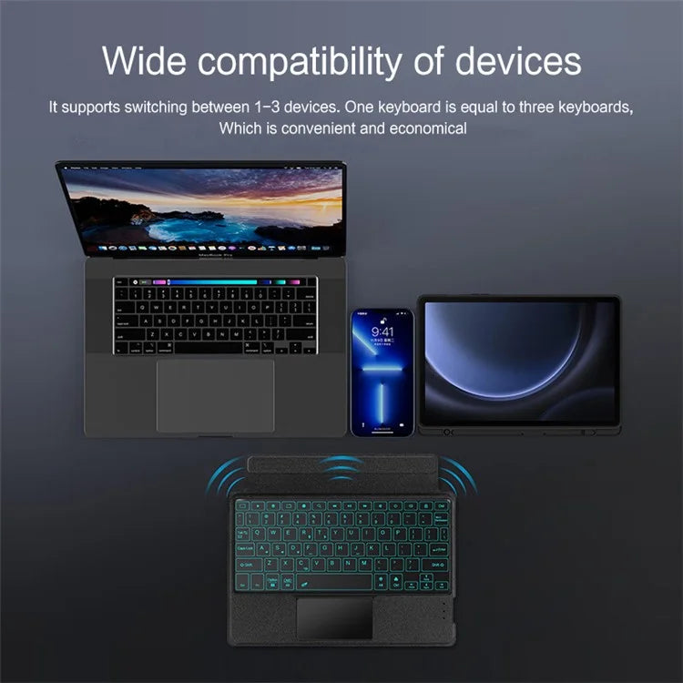 For Samsung Galaxy Tab S9 FE Leather Case Tablet Stand Cover with Backlight Detachable Bluetooth Keyboard