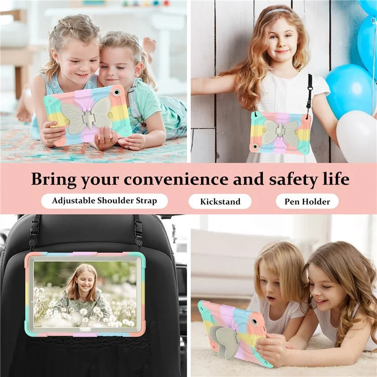 For Samsung Galaxy Tab A9+ Tablet Case Butterfly Shape Silicone + PC Kickstand Phone Cover with Shoulder Strap