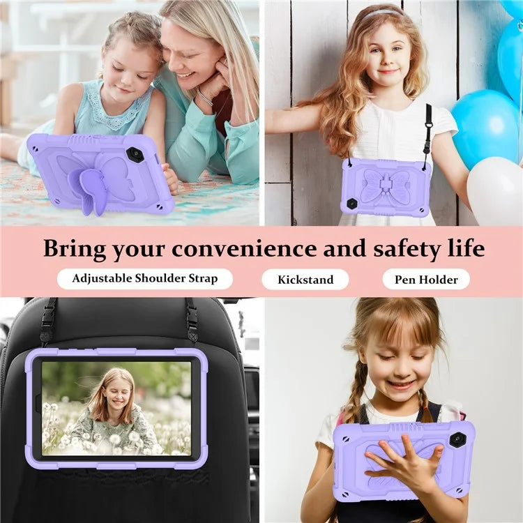 For Samsung Galaxy Tab A9 Tablet Case Butterfly Shape Silicone + PC Protective Cover with Shoulder Strap
