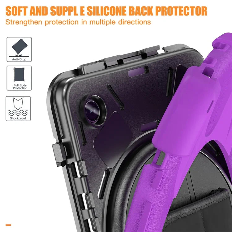 For Samsung Galaxy Tab A9 Case Rotary Kickstand PC+Silicone Hand Strap Tablet Cover