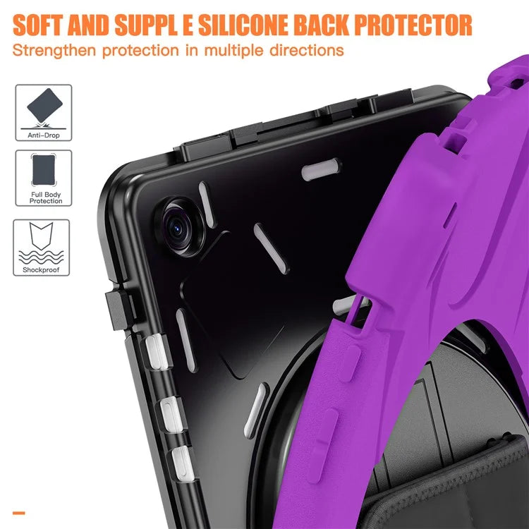 For Samsung Galaxy Tab A9+ Case PC+Silicone Rotary Kickstand Cover with Hand Strap