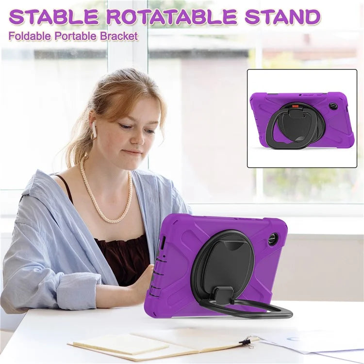 For Samsung Galaxy Tab A9 Case PC+Silicone Hand Grip Rotating Kickstand Tablet Cover
