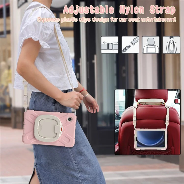 For Samsung Galaxy Tab A9 Case Rotary Kickstand PC+Silicone Cover with Shoulder Strap