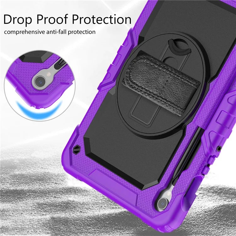 For Samsung Galaxy Tab S9 FE SM-X510 SM-X516B PC+Silicone Cover Kickstand Tablet Case with PET Screen Protector and Hand Strap