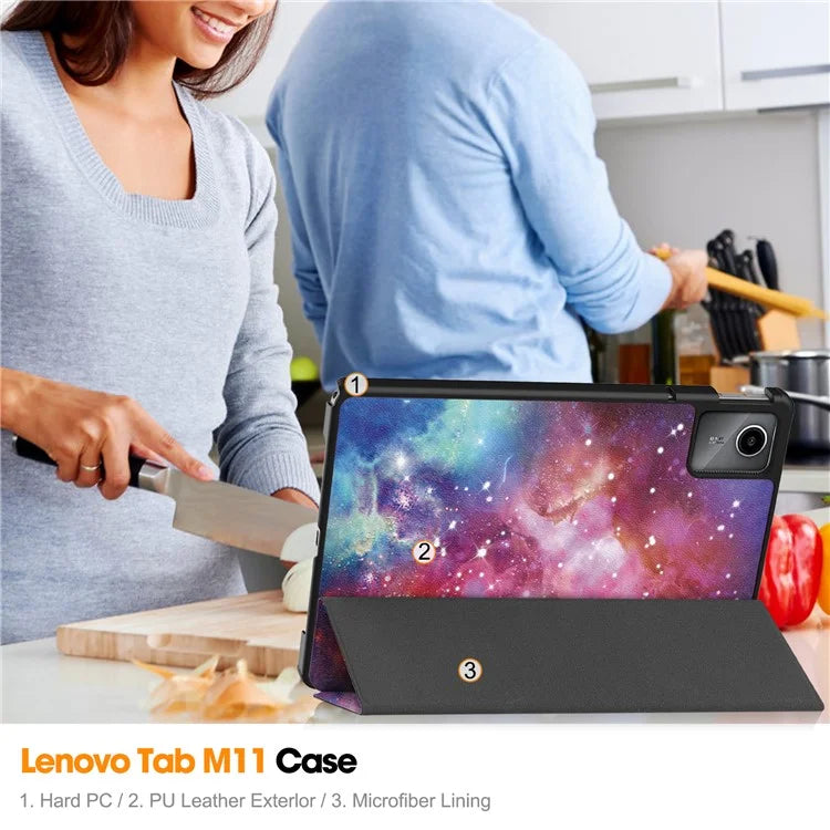 For Lenovo Tab M11 / Xiaoxin Pad 11 2024 Case Trifold Stand Pattern Printing Tablet Leather Cover