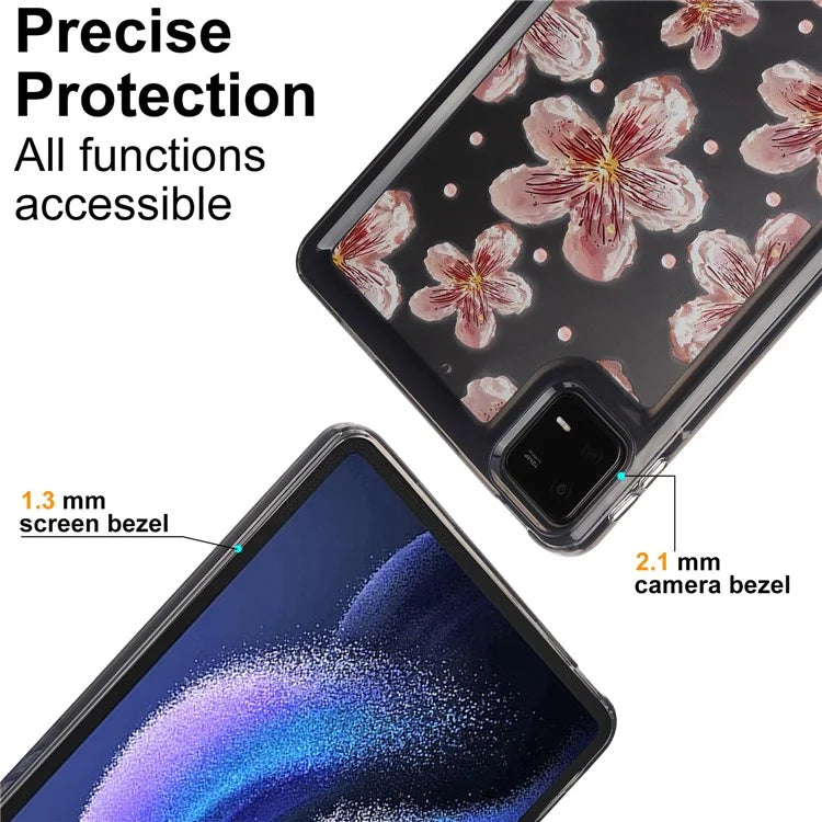 For Xiaomi Pad 6 Case Oil Painting Flower Pattern PC+TPU Tablet Cover and Pearl