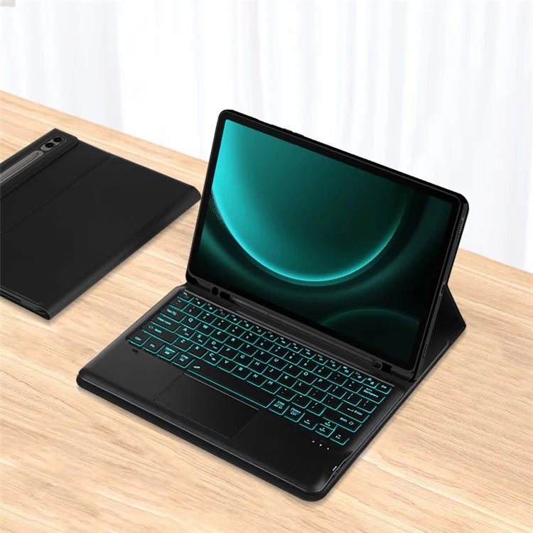 For Samsung Galaxy Tab S9 FE+ Touchpad Bluetooth Keyboard with Backlit, Protective PU+PC Tablet Case
