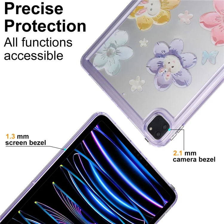 For iPad Pro 11 (2018) / (2020) / (2021) / (2022) Case Flower Pattern Shock Absorption Tablet Cover and Rabbit