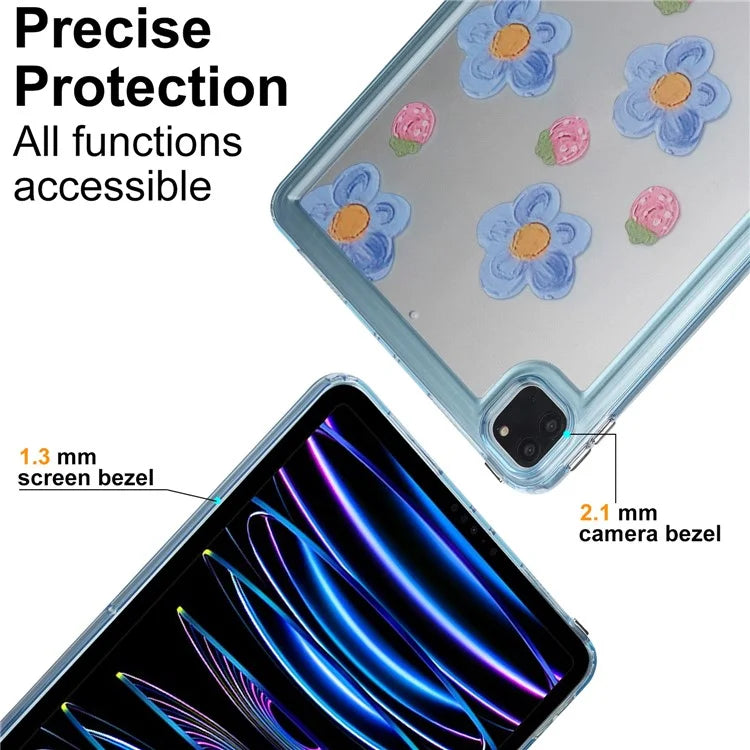 For iPad Pro 11 (2018) / (2020) / (2021) / (2022) Case Flower Pattern Shock Absorption Tablet Cover and Strawberry