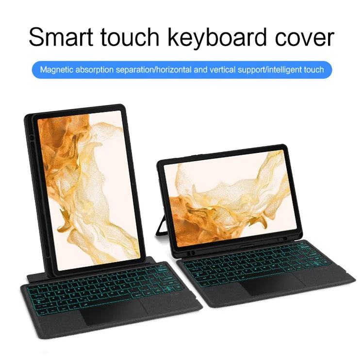For Samsung Galaxy Tab S8+ Case PU Leather Stand Cover with Detachable Backlight Bluetooth Keyboard
