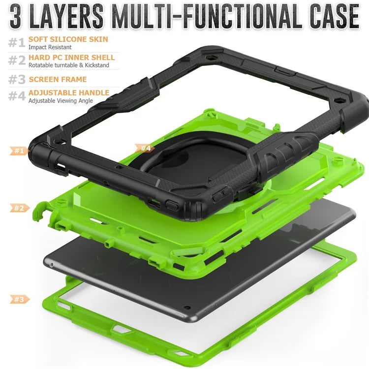 For iPad Pro 10.5-inch (2017) / Air 10.5 inch (2019) Case Handle Grip Kickstand Tablet Cover with Shoulder Strap+Yellowgreen PC