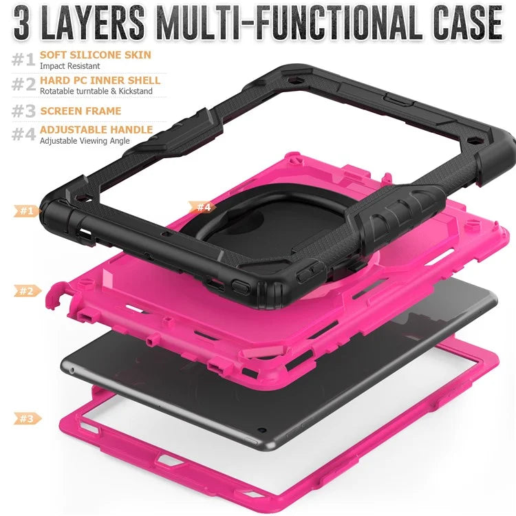 For iPad Pro 10.5-inch (2017) / Air 10.5 inch (2019) Case Handle Grip Kickstand Tablet Cover with Shoulder Strap+Rose PC