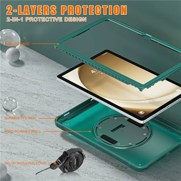 For Samsung Galaxy Tab A9+ Kickstand Tablet Case with Shoulder Strap Hand Strap