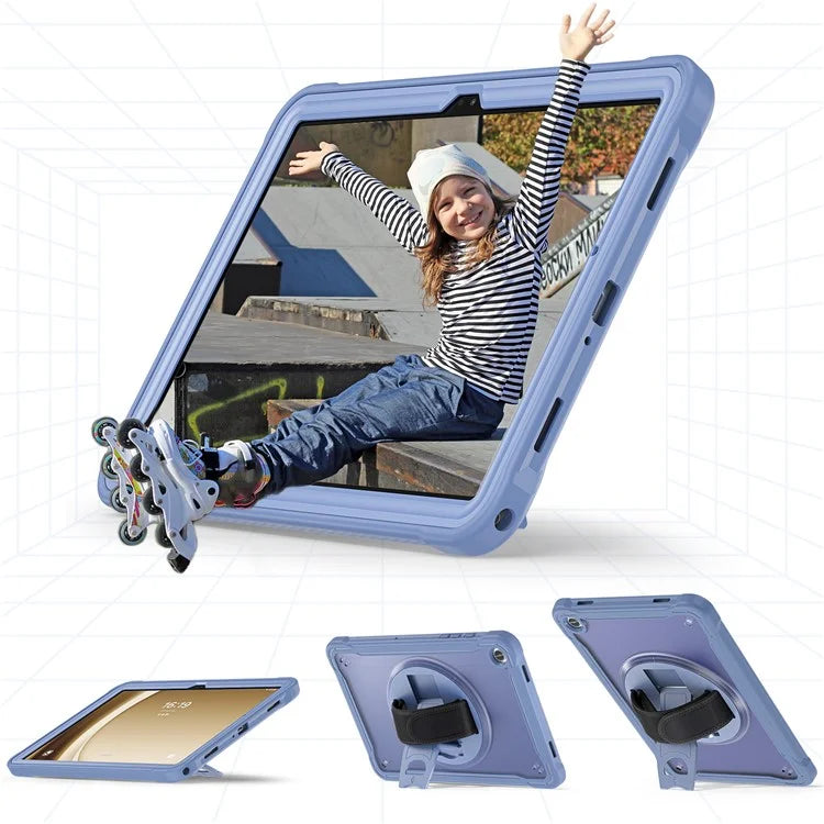 For Samsung Galaxy Tab A9+ Tablet Case PC+TPU Cover Rotary Kickstand Hand Strap