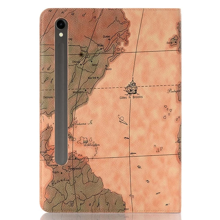 For Samsung Galaxy Tab S9 Wallet Case Map Pattern PU Leather Protective Tablet Cover