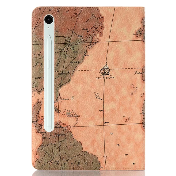 For Samsung Galaxy Tab S9 FE Protective Case Map Pattern PU Leather Tablet Wallet Cover