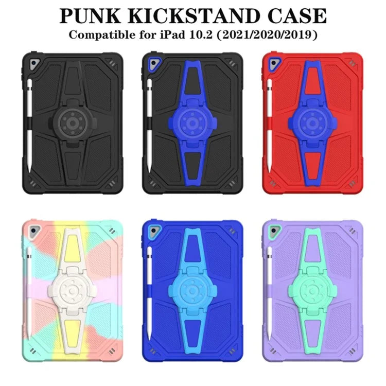 For iPad 10.2 (2021) / (2020) / (2019) Tablet Case with Shoulder Strap Kickstand PC+Silicone Cover+Blue