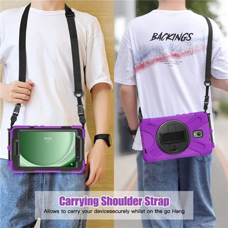 For Samsung Galaxy Tab Active 3 T570 / Tab Active5 X306B Case PC+Silicone Protective Cover with Shoulder Strap