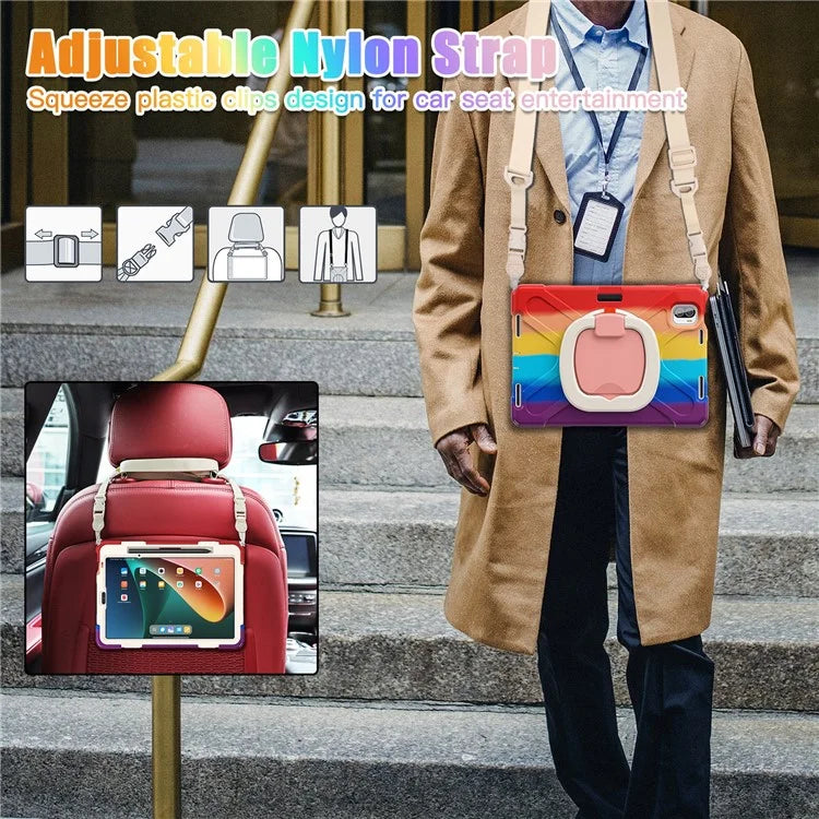 For Xiaomi Pad 5 Case PC+Silicone Shockproof Tablet Cover with Rotating Kickstand / Shoulder Strap