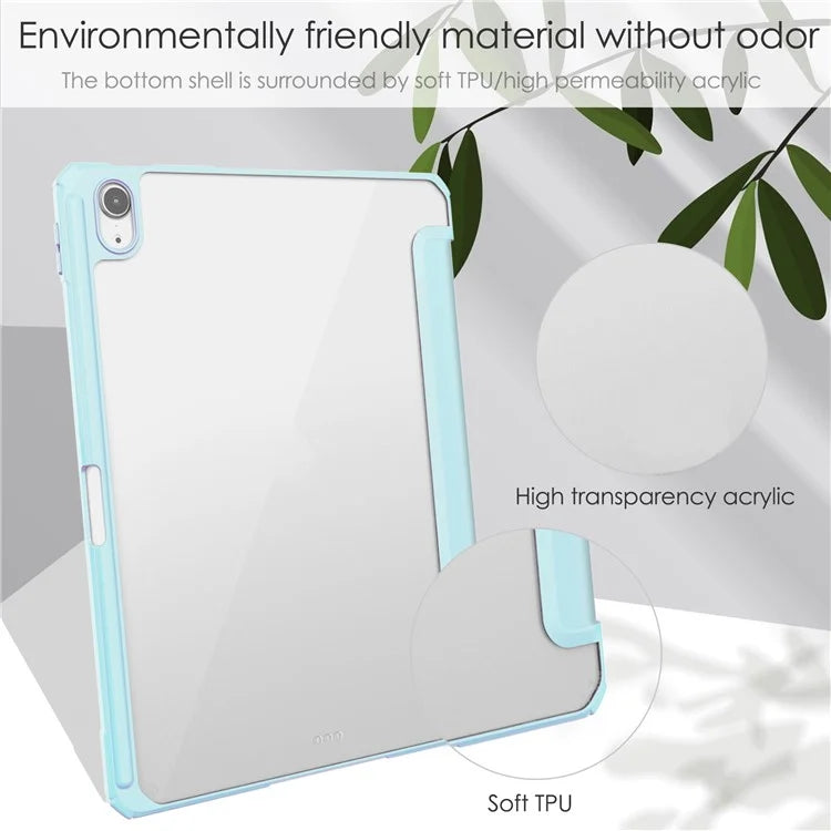 For iPad Air 11 (2024) Clear Case PU Leather Auto Wake Sleep Protective Cover with Pen Slot