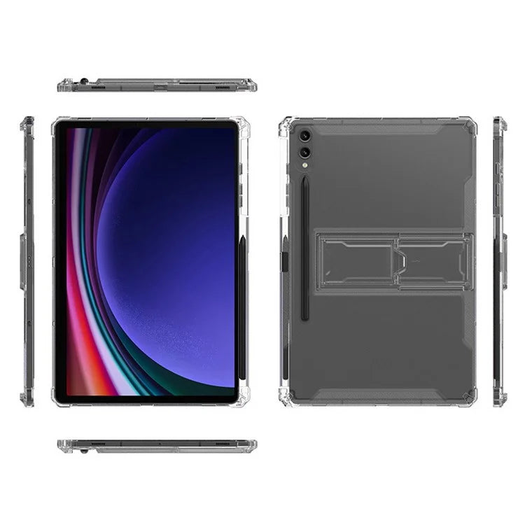 For Samsung Galaxy Tab S9+ Clear Tablet Case Airbag 4 Corners TPU Cover with PC Kickstand
