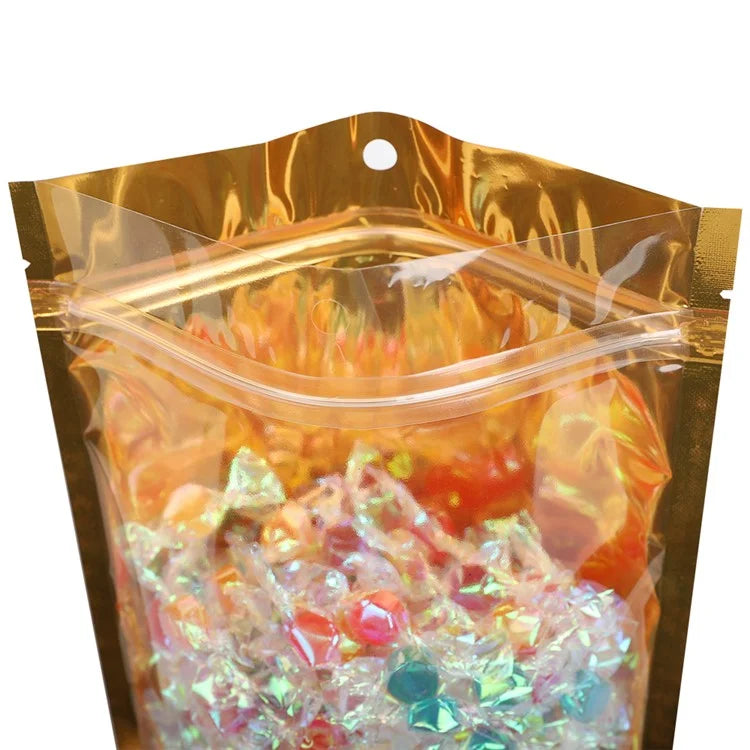 MX-111 100Pcs 18x28+5cm Resealable Stand-Up Bags 16C Candy Storage Pouch with Transparent Window