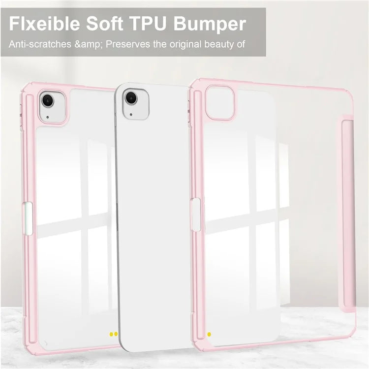 For iPad Air 13 (2024) Case PU Leather Clear Acrylic Tablet Cover Support Auto Sleep / Wake