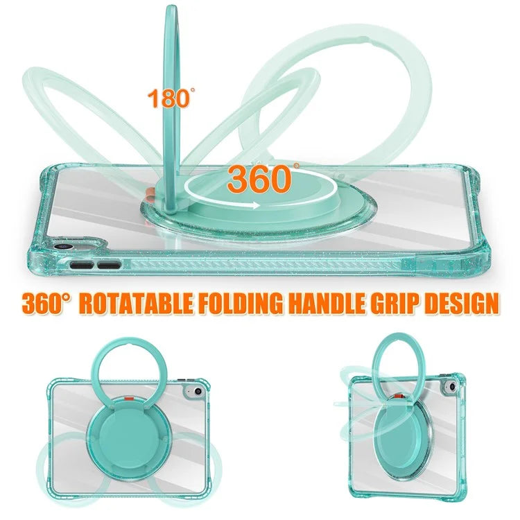 For iPad 10.9 (2022) Case Rotating Handle Grip TPU+PC Clear Tablet Cover