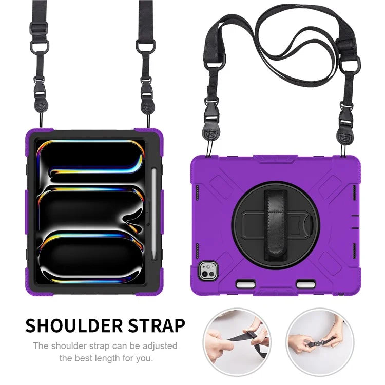 For iPad Pro 13 (2024) Kickstand Case Shockproof Tablet Cover with Shoulder Strap