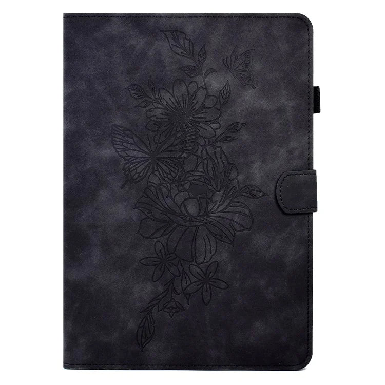 A4 For iPad Pro 11 (2024) Case Flower Butterfly Imprinted Card Slots Leather Cover