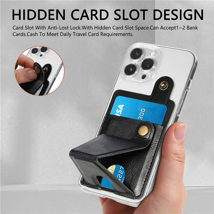 KB-27 Stick-On Card Holder Foldable Kickstand Retro Leather Card Bag