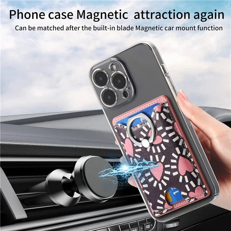 KB-46 Stick-On Card Holder Love Heart Pattern Leather Card Bag Finger Grip Kickstand