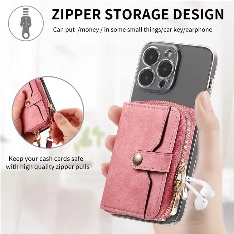 KB-37 Leather Credit Card Holder Adhesive Pouch Kickstand Card Bag with Long Strap