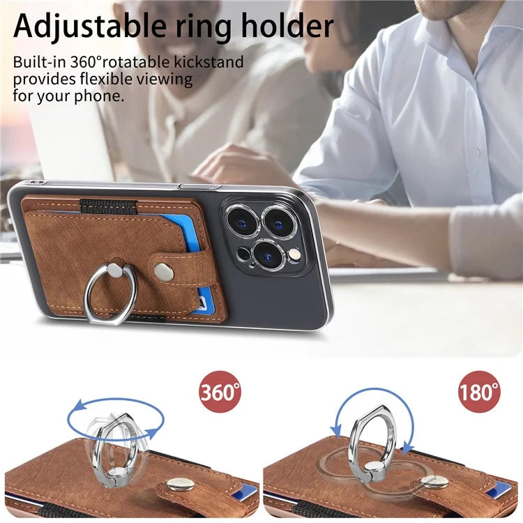 KB-43 Retro Card Holder Adhesive Pouch Finger Grip Kickstand Card Bag Sleeve