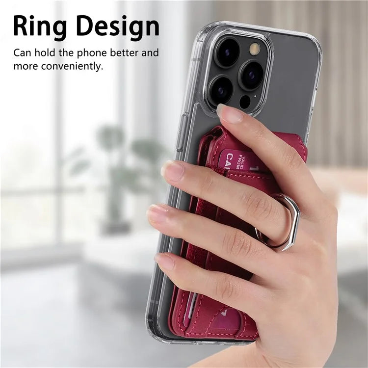 KB-61 Card Holder Adhesive Ring Kickstand Skin-Touch Leather Card Bag Sleeve Pouch