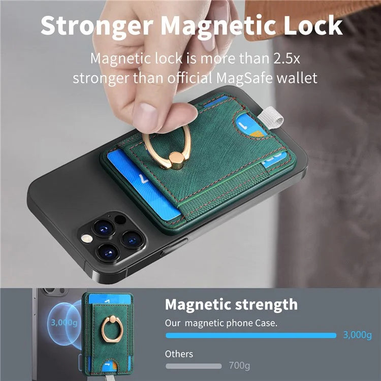 Magnetic Card Holder Ring Kickstand Retro Texture PU Leather Card Bag