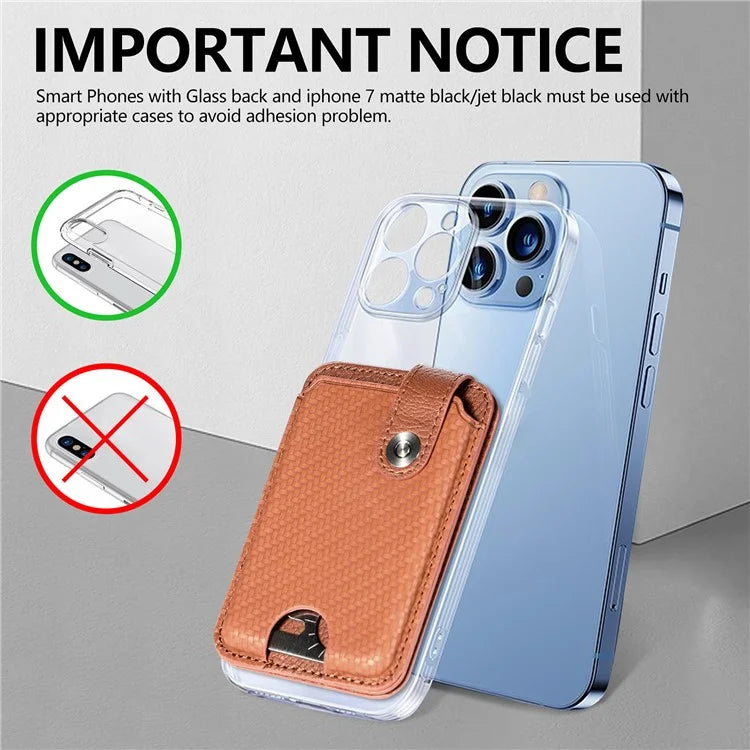 Phone Card Holder Carbon Fiber Texture Kickstand Adhesive PU Leather Card Bag
