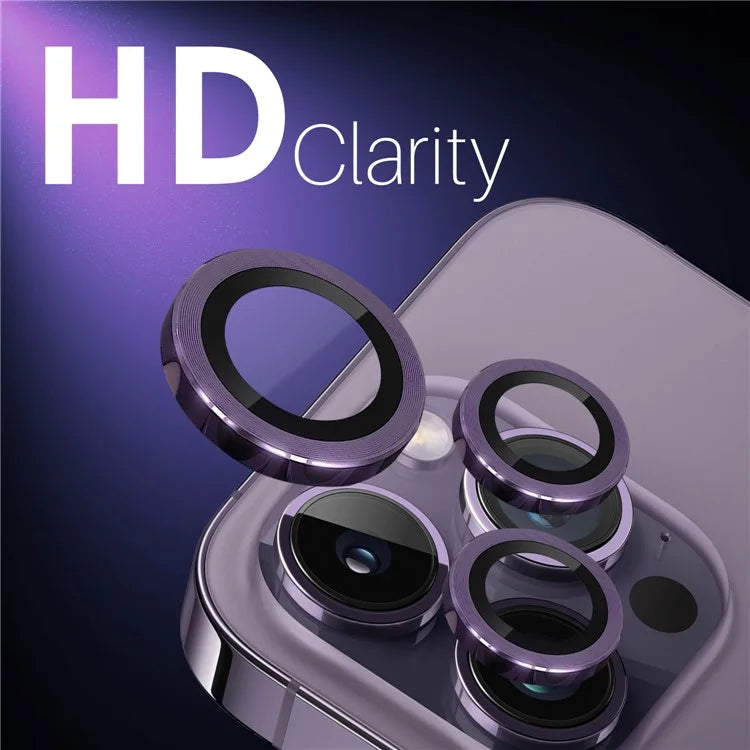 NORTHJO 2 Sets for iPhone 14 Pro / 14 Pro Max / 15 Pro / 15 Pro Max Tempered Glass Lens Protector CD Veins Metal Ring Lens Guard