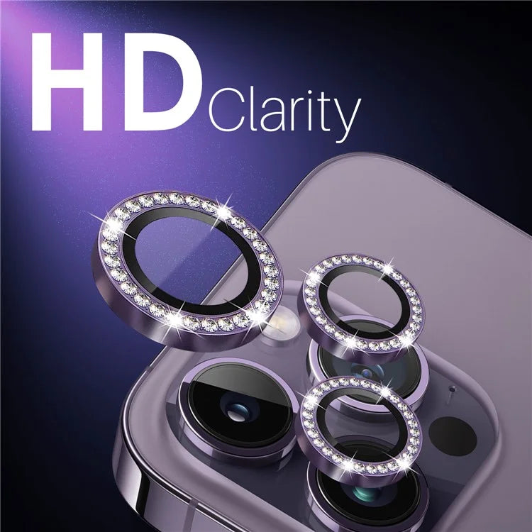 NORTHJO 2 Sets for iPhone 15 Pro / 15 Pro Max / 14 Pro / 14 Pro Max Lens Protector Rhinestone Ring Tempered Glass Lens Film