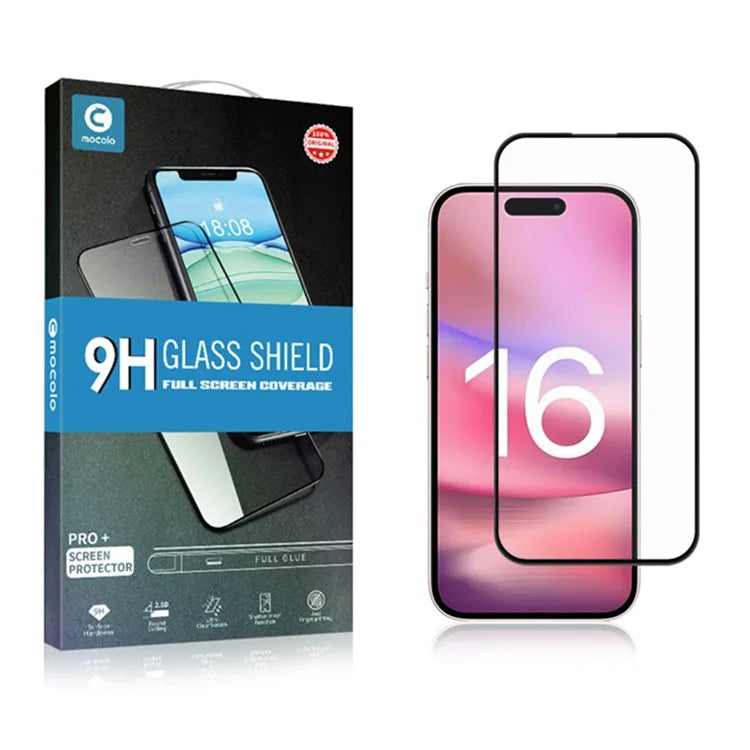 MOCOLO For iPhone 16 Plus Screen Protector 9H Hardness Silk Printing Tempered Glass Film - Black